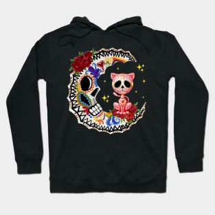 Halloween Sugar Skull Cat and Moon Hoodie